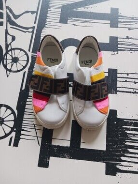 Fendi Little Kids  Rainbow Striped FF Sneakers Size 24